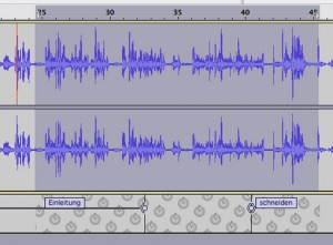 Textspur und Tonspur verknüpft mit Sync-Lock Tracks in Audacity