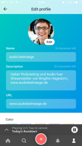 Display des Profils auf der App Anchor