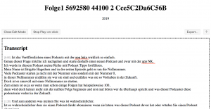 Bearbeitungsfenster Transkript in wit.ai