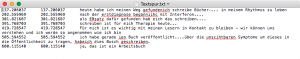 Textausschnitt mit Sekundenangaben