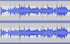 stereo-tonspur in audacity mit aktiviertem hüllkurvenwerkzeug