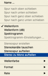 Screenshot Drop-down-Menü Audacity