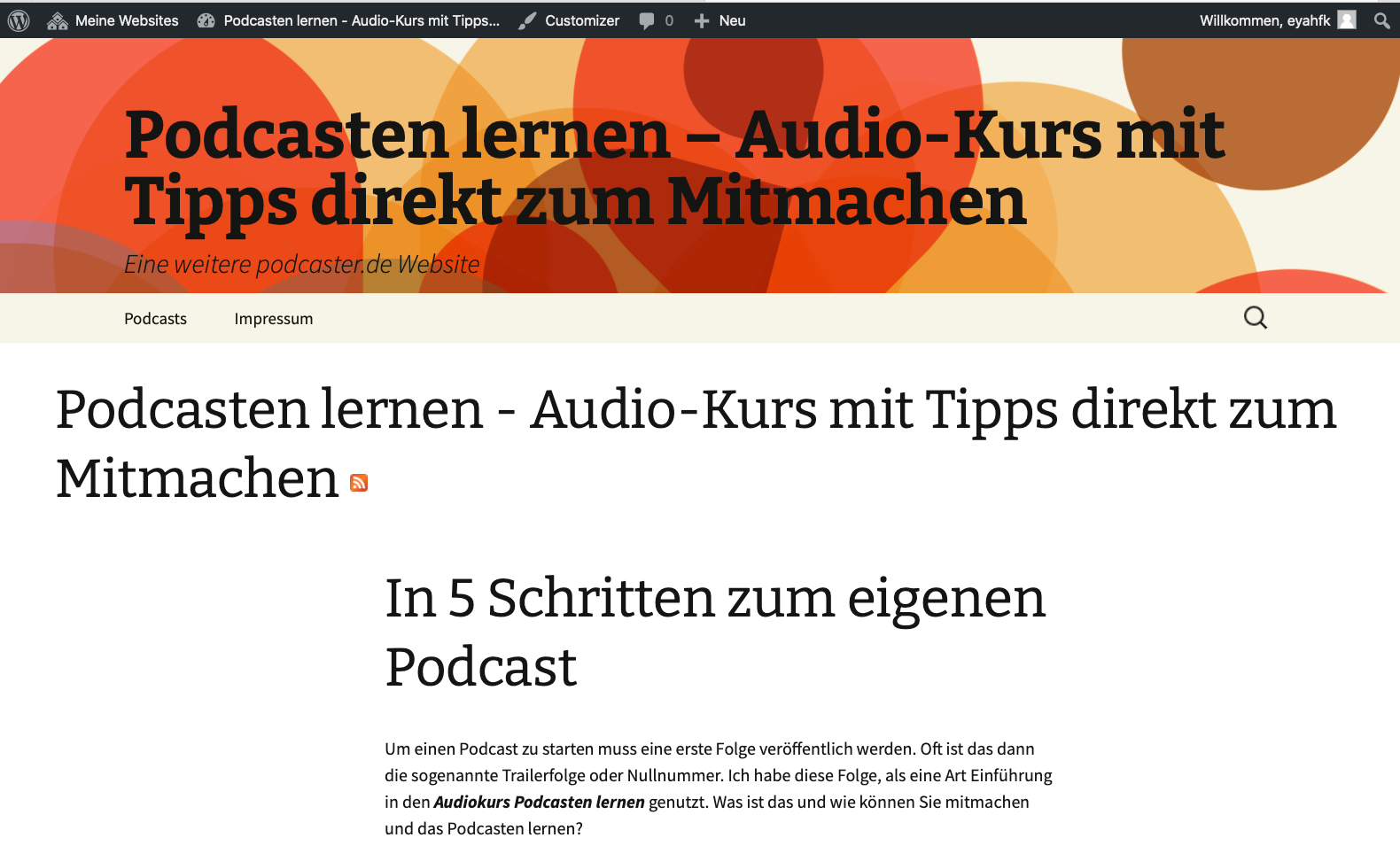 Wordpress-Frontend-Blog podcaster.de