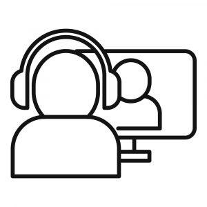 Grafik: Person Interview online mit Video