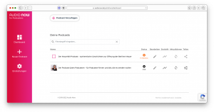 Podcast-Dashboard auf AUDIO NOW