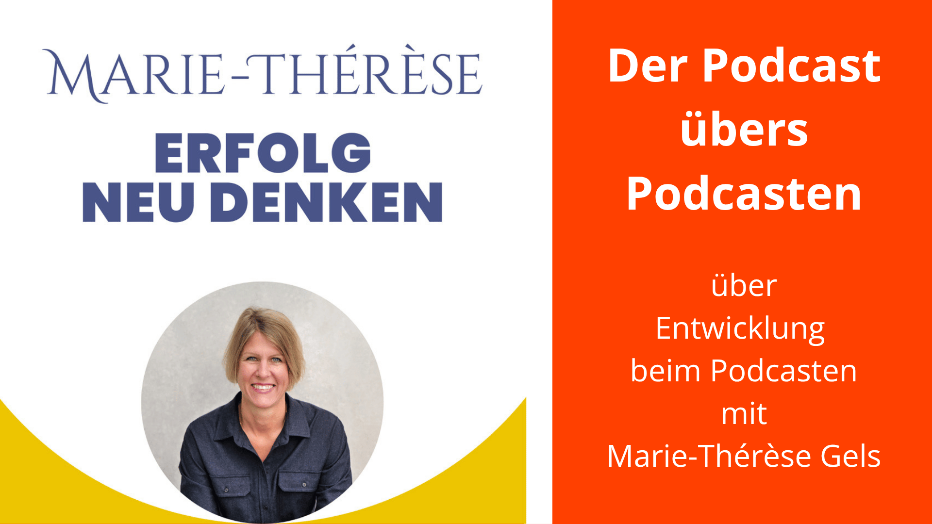 Cover Podcast Erfolg neu denken. Rechts davon Text: Der Podcast übers Podcasten über Entwicklung bei Podcasten mit Marie Thérèse Gels.