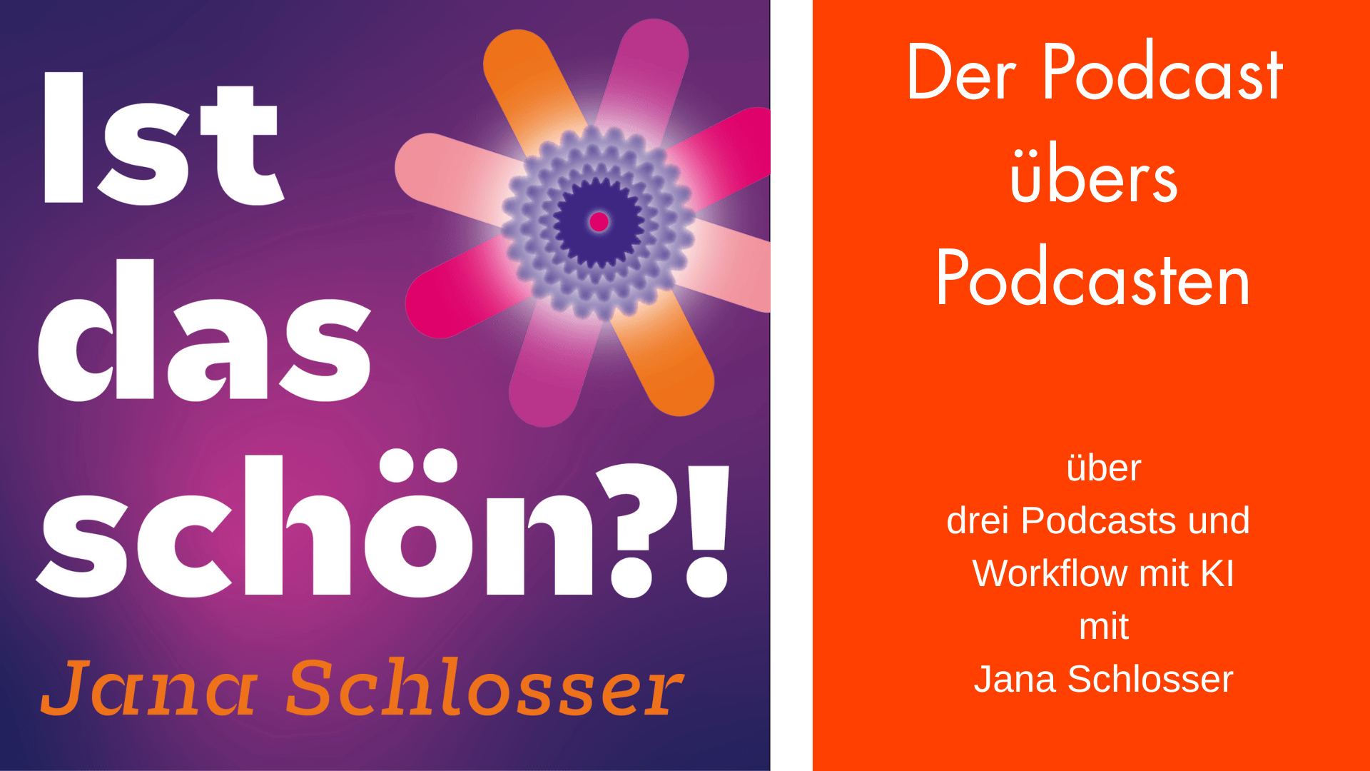 episode 139 Podcast cover von Ist das schön?! von JanaSchlosser. Daneben Textfeld: Der Podcast übers Podcasten über drei Podcasts und Workflow mit KImit Jana Schlosser